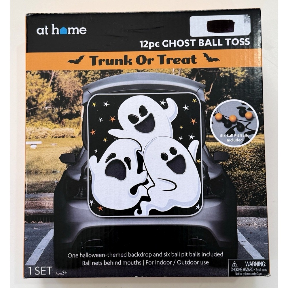 Halloween Trunk or Treat 12 pc Ghost Ball Toss, Backdrop & 6 Balls